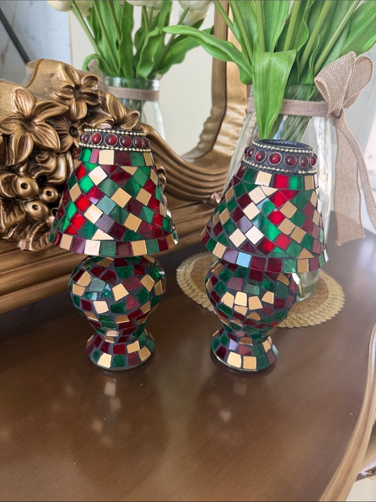 Other - Mosaic Glass Table candle holders - Red & Green